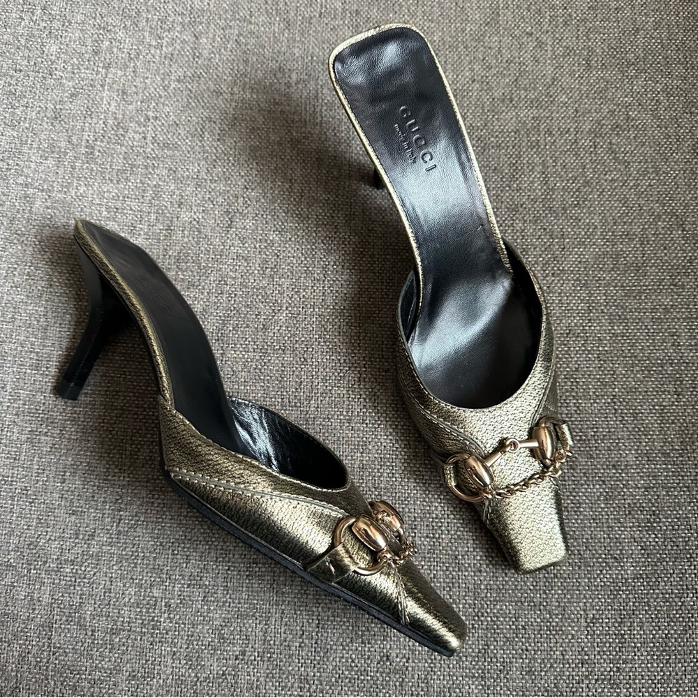 Vintage Gucci x Tom Ford metallic horsebit chain heels